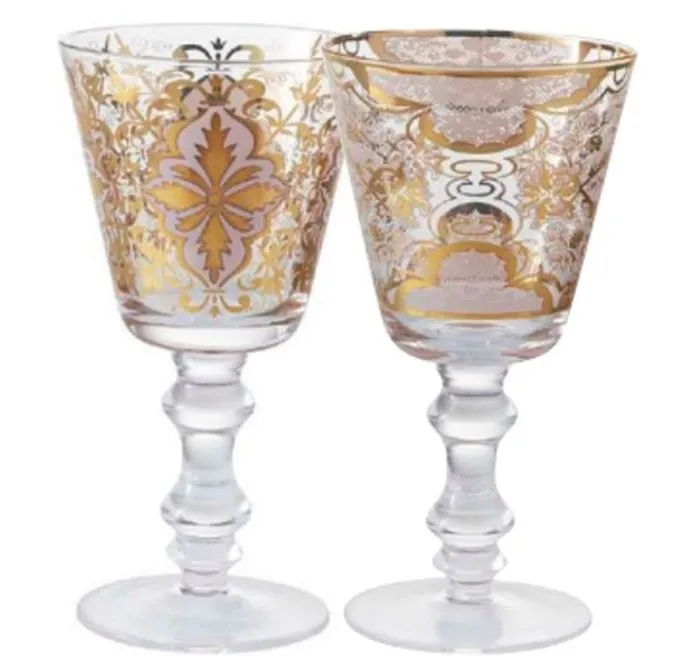 Verre Livellara Damasco et Flora peint à la main (Vin, Rose)