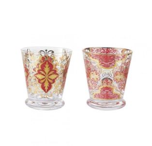 Glas, glazen Livellara Damasco en Flora hand beschilderd
