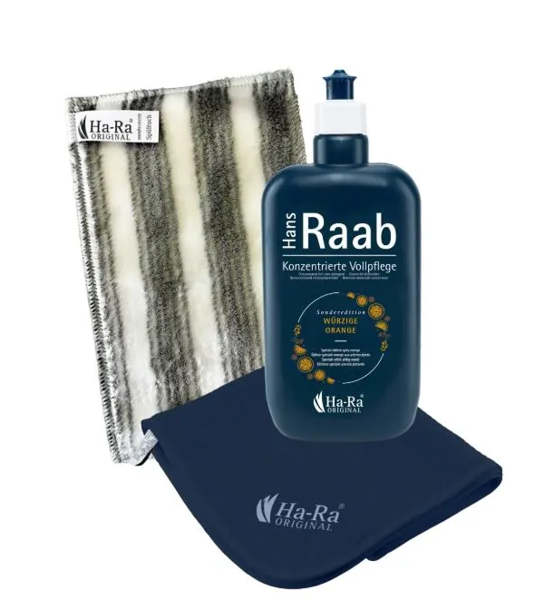 Ensemble de cuisine Ha-Ra Witch : produit d'entretien Orange Épicé 500 ml + torchon Maxi + chiffon en cristal Bleu Nuit